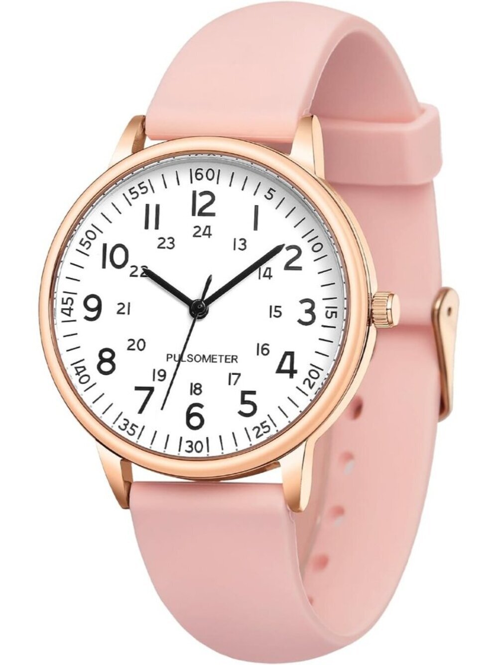 Women's Pink Analog Quartz Solid Silicone Band Read Dial Nurse Round Wrist Watch